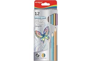 KEYROAD, 971756 kredki AA8Metallic wysoka jakość/trójkątny kształt - 12 kartonowych etui/mieszane kolory/dorośli i dzieci/miękki grafitowy trzonek z drewna