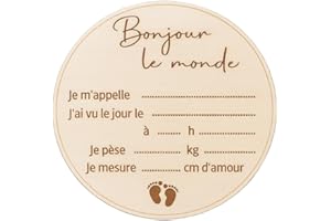 Carte bienvenue annonce naissance et prénom bébé en bois en francais - Disque prénom bébé, date, heure, poids et taille - Accessoire pancarte photo nouveau-né, souvenir maternité