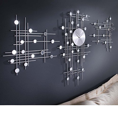 Wanduhr 3 Elemente individuell platzierbar analog Metall hochglanz modern silber - 5