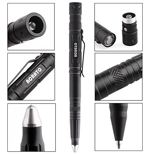 ACRATO Aluminium Tactical Pen Kubotan Kugelschreiber mit Glasbrecher und LED Lampe zur Selbstverteidigung Campingwerkzeug Militärwerkzeug Multifunktional Schwarz - 8