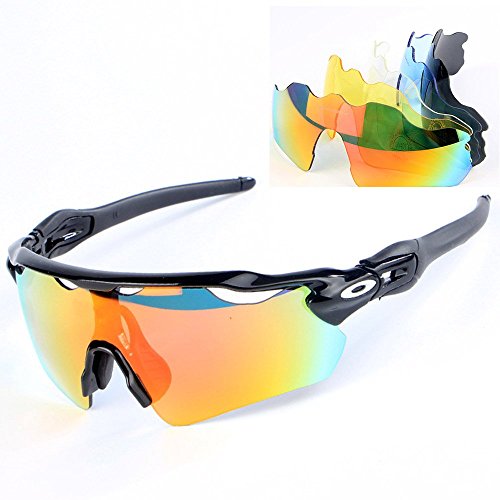 Lunettes De Cyclisme,Lunettes De Soleil Polarisées avec 5 Verres Interchangeables, De Sport UV400 pour Les Activités De Plein Air, Courir, Faire du Vélo,A