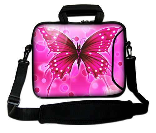 LUXBURG® 17,3 Zoll Schultertasche Notebooktasche Laptoptasche Tasche mit Tragegurt aus Neopren für Laptop / Notebook Computer - Großes Rosa Schmetterling