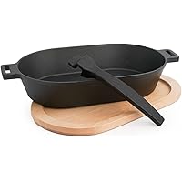 SANTOS Grillpfanne oval- 36 x 19 cm - Gusseiserne Pfanne mit abnehmbarem Griff - Braten, Grillen - Gusseisenpfanne oval - Bac