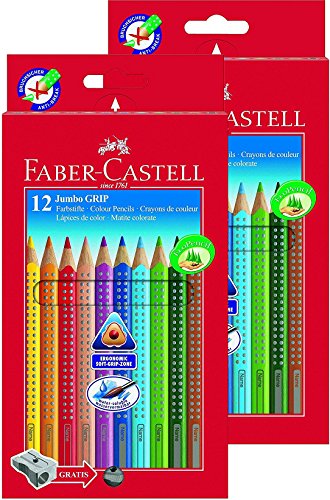 Doppelpack Faber-Castell 110912 Buntstifte Jumbo Grip (inklusive Spitzer) 12er Kartonetui