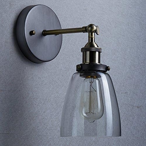 Asvert Industrial Retro Wall Light Glass Lampshade Vintage Grass Metal Wall Sconce Lamp Glass Cup Shade Adjustable Edison Light for Kitchen Bar Lounge Balcony Warehouse,E27 Base