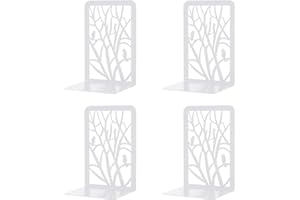 2 Pairs Book Ends, MSDADA Desk Bookends Heavy Duty, Book Ends Holder for Shelves, Metal Bookends for Office&School, Book Shelf Holder Home Decorative, Bookend Supports, Book Stoppers(White)