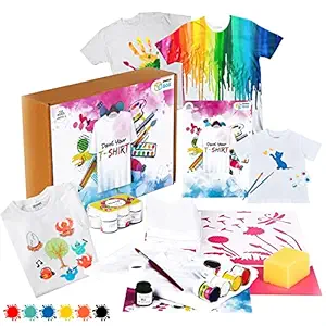 Sparklebox T-Shirt Painting Kit | Ideal for Age 8,9,10 Years and Above | 5 in 1 Projects, Tshirt , Kerchieves, Fabric Paints, Brush, Sponge ,Design Stencil