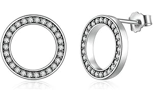 KAMISE Kämise Srebrne kolczyki sztyfty dla kobiet, srebro wysokiej próby 925, różowe złoto, małe kolczyki z wydrążonym kołem, hipoalergiczne kolczyki do spania z białą cyrkonią sześcienną, najlepszy prezent