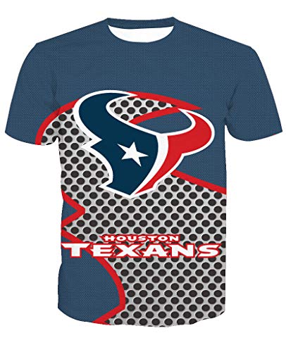 ZXTXGG Hommes Shirt 3D Houston Texans NFL d'olive Balle Motif Uniforme T-Shirt Imprimé Numérique