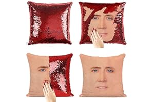 Plenty Dreams Nicolas Cage Face Reversible Sequin Cushion Cover Pillowcase A Magic Nick Cage Pillowcover Gift For Christmas and HoneyMoon (Red Sequin)