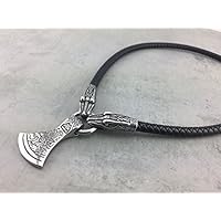 Lederkette Lederhalskette schwarz aus 8 mm geflochtenen Rinderleder black für Herren Männer Frauen Damen, schöner Edelstahl Anhänger Drachen Mammen Axt - Längenauswahl! LK_8
