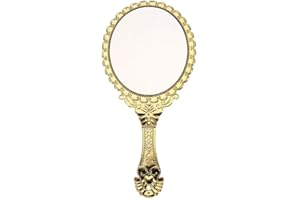 Molinter Handspiegel Professioneller Friseursalon Damen Herrenfriseursalon Hängenden Retro Spiegel mit Griff (Gold)