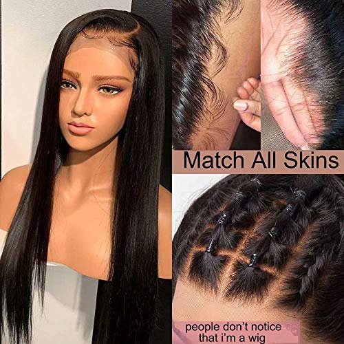 Maxine Brazilian Straight Lace Front Wigs Human Hair 13x6 Transparent Lace Wig For Women Pre Plucked Hairline with Baby Hair Natural Black Color 150% Density 20 inch