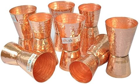 Dungri India Craft ®(Set of 8) Pure Copper Hammered Jigger Shots Peg Measurer - 30ml(1 Oz) &amp; 60ml(2 Oz)- Spirit Measuring Cup,Double Sided Shot Glasses,Double Port Wine Bar Party Cocktail Drinks