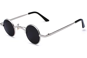besbomig Petites Lunettes de Soleil Ronde Mini Lunettes de Soleil Steampunk Lunette Hippie Rétro Lunettes de Soleil Polarisées UV400 Protection pour Femme et Homme