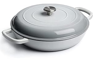 KARADROVA Enameled Cast Iron Braiser With Lid, Round, Non-Stick Cookware, 30cm 3.5L Heavy-duty 5.9kg - Shallow Cast Iron Casserole Dish for All Cooktops (Gradient Grey)