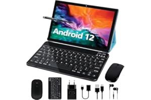 ‎GOODTEL GOODTEL Tablet 10 Zoll Android 12 Prozessoren Octa-Core 4 GB RAM 64 GB ROM, Smart IPS, 8000 mAh Akku, 5 MP + 8 MP, WLAN | Bluetooth | OTG, mit Hülle + Touchstift + Tastatur + Maus - Dunkelblau