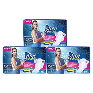 Stayfree Secure Extra Large Cottony Soft Cover Sanitary Pads For Women Combo, 20s X 3 (60 Pads) (Pack of 3)
