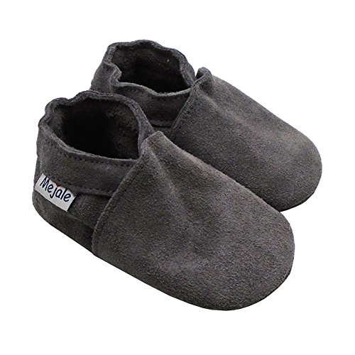 Mejale Lederpuschen Hausschuhe Kindergartenschuhe Kuh-Veloursleder Krabbelschuhe Lederschuhe Schläppchen Lauflernschuhe mit Wildledersohle - 3