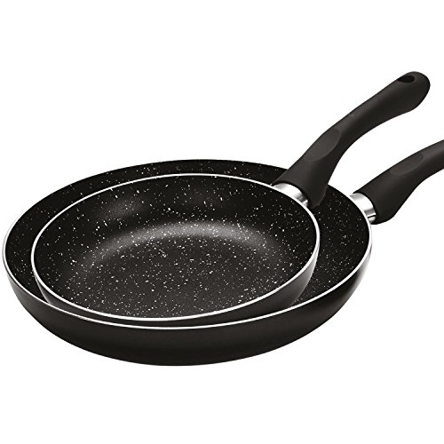 WTC moderne Pfannensets 2 tlg. oder 5 tlg. Bratpfannen Set Grillpfanne Pfanne Marmor Keramik Beschichtung in verschiedenen Varianten (2 tlg. schwarz)