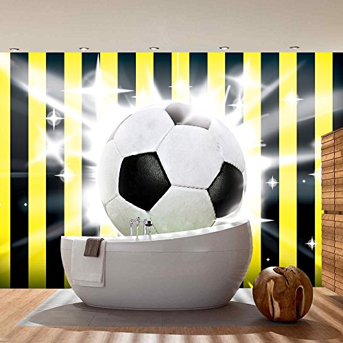 Vlies Fototapete PREMIUM PLUS Wand Foto Tapete Wand Bild Vliestapete – Fußball Ball Sterne Soccer Schwarz Gelb – no. 1035, Größe: 254 x 184 cm Vlies - 7