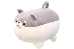 AUSPICIOUS BEGINNING Coussin en peluche Shiba Inu - Peluche Kawaii Corgi - Jouet en peluche pour enfants - Coussin potelé et oreiller à câliner - Gris - 40 cm