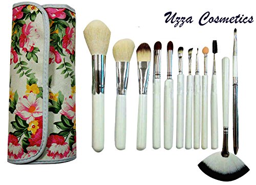 Uzza Foundation Brush - 12 Pieces Premium Cosmetic Makeup Brush Set - Foundation Eye Shadow Blush Concealer Brush Cosmetic Tool Kit Set Brush With Bag (White)