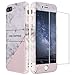 Price comparison product image ZXK CO iPhone 7 Plus Case Tempered Glass Screen Protector, iPhone 7 Plus Cover Marble, Slim-Fit 360°Full Body Protection Case Cover Anti-Scratch Hard Plastic Cover for iPhone 7 Plus/8 Plus 5.5"/ Pink