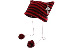 Caziffer Chapeau Rayé Tricoté pour Homme Femme, Chapeau Tricoté avec Oreilles de Chat, Chapeau Chaud pour Adulte Hiver