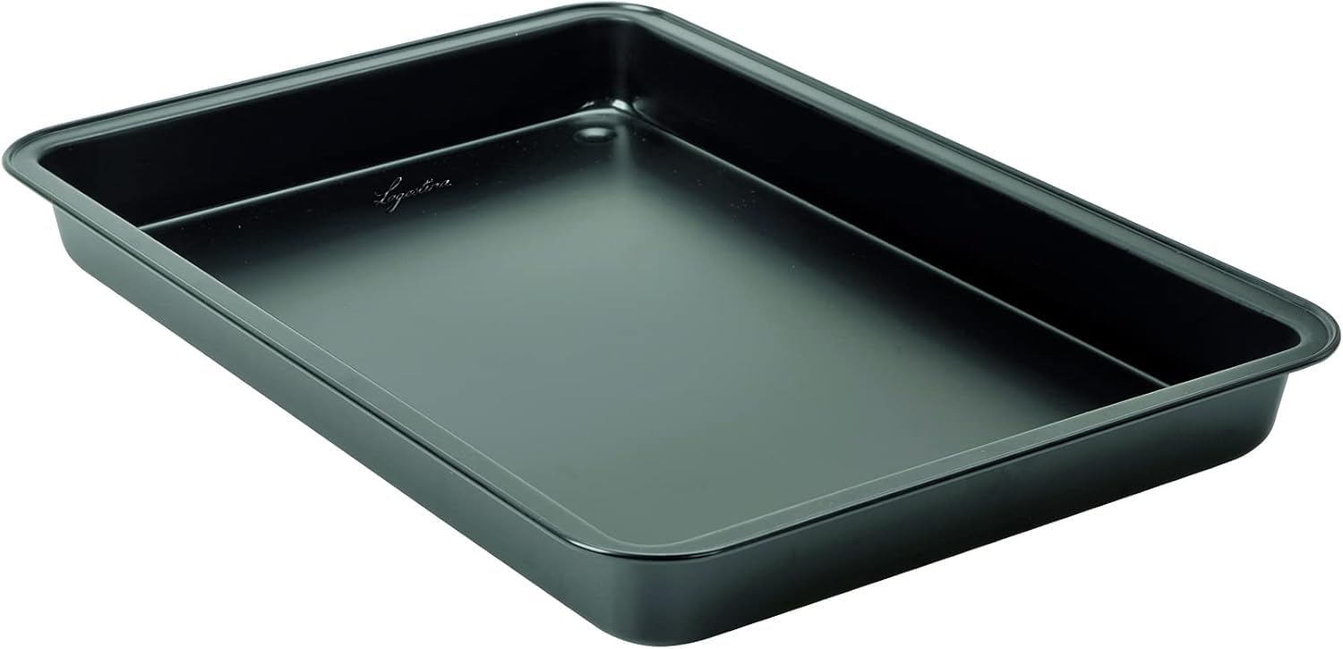 Lagostina Gustosa Rostiera Teglia da Forno Rettangolare in Acciaio Antiaderente per Forno, Nero, 42x29x4 cm
