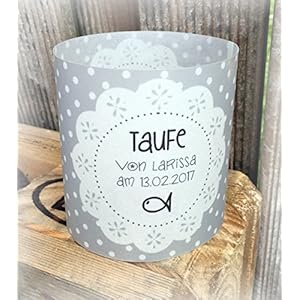 4er Set Tischlicht Tischlichter Punkte mit Deckchen Taufe Tischdeko personalisierbar grau
