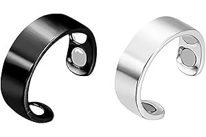 PRAOFRT 2 Stücke Ringe frauen Magnetringe damen,Lymphdrainage Magnetring Damen Herren,Frauen Finger Kupfer 4 Ultrastarke Magnete Verstellbar（Schwarz+Silber）