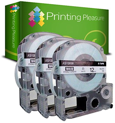 3x Compatible Epson AS12KW Negro sobre Blanco  12mm x 8m  Cinta etiquetadora para Epson  LabelWorks LW-300  LW-400  LW-500  LM-700  LW-900P  OK200  OK300  OK500P  OK720  OK900P  KingJim TepraPro SR230C  SR530C  SR3900C  SR150  SR180  SR-PBW1  SR-RK1  SR300TF  SR40  SR3700P  SR550  SR530  SR330  SR6700D  SR3900P  SR950  SR750