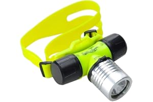 VETRINE INRETE Vetrineinrete® Torcia Frontale Subacquea a LED 3 Watt Alta luminosità Impermeabile 1200 Lumen Lampada per Immersioni Fino a 60 Metri per Sub Pesca Notturna a Batteria A16