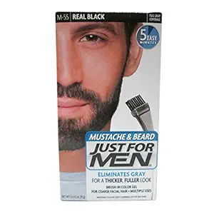 Just For Men MUSTACHE &BEARD Hair Color REAL BLACK (M-55) with Ayur Lotion Free