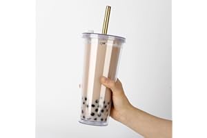 MiruMiru | Bicchiere in plastica riutilizzabile con cannuccia per Bubble Tea Perle - Bicchiere da cocktail da 500 ml