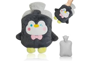 MHwan Bouillotte peluche pour Enfants et Adultes, 1L, Manchot, Sûr, Étanche, Amovible pour Le Nettoyage