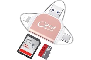 LUCKKY Multi-Port 4 in1 Universal SD TF Card Reader, SD/Micro SD Card Reader, Micro USB SD Card Adapter, USB 3.0 External Memory Card Readers, Micro SD Card Camera Memory Card Reader (Pink)
