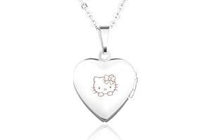 Unendlich U Hello Kitty Muster Eingraviert Öffenbares Herz Foto Medaillon Edelstahl Rosa Damen Mädchen Frauen Anhänger Halskette