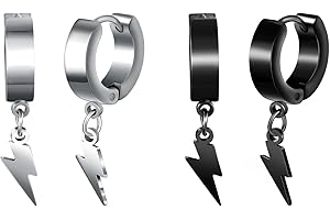 Yumilok Men Punk Style Stainless Steel Earrings Creative Hoops with Lightning Drop for Women Fashion Creole Hip Hop Accessories Novelty Jewellery for Youth