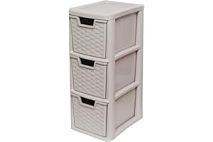 KHANARY 3 Tier Rattan Style | Medium Drawer Plastic Tower Storage Unit | Desktop Organizer TableTop stationery Crafts kids Room Files Paperwork School Home Office | 3 Tier Medium Mushroom