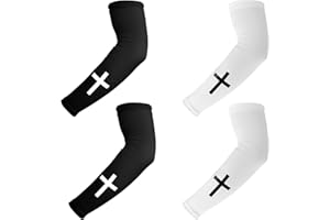 BOXOB 2 Pairs Faith Cross Arm Sleeves, Polyester Religious Compression Cooling Arm Sleeves for Men Women Football Basketball Baseball Running Cycling Outdoor Activities (Black, White)