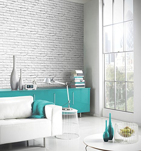 Steintapete in Weiß , schöne edle Tapete im Steinmauer Design , moderne 3D Optik für Wohnzimmer, Schlafzimmer oder Küche inklusive der Newroom Tapezier Profi Broschüre, mit Tipps für perfekte Wände - 2