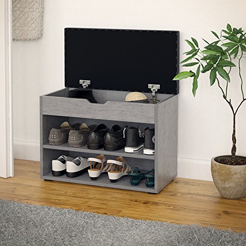 Schuhbank 6 Paar Schuhe Grau Beton Schuhschrank Schuhablage Sitzbank Bank Regal Polster Deckel Klappdeckel - 4