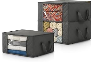JIVAL19*22 Cajas Almacenaje Ropa 35L – Pack 3 Cajas Organizadoras Bajo Cama y Armario, Tela 3 Capas, Asas Reforzadas, Ventana Transparente