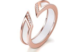 Joielavie Bague pour Homme Femme en Céramique Acier avec Multi Zircon Plaqué Bicolore Ouvert Alliance Fiançailles Mariage Bijoux Cadeau (4 Couleurs)