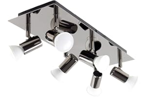 MiniSun | Modern Rectangular Black Chrome 6 Way Adjustable GU10 Ceiling Spotlight | Ceiling Spots, Home Décor & Improvement Essential | Includes 5W LED Bulbs [6500K Cool White]