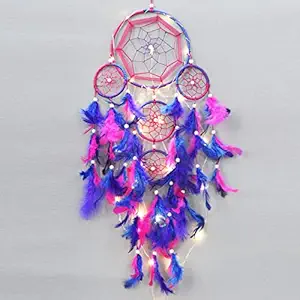 Mehruna Dream Catchers Wall Hangings for Home Decor Bedroom Livingroom Balcony Car Handmade Dreamcatcher with Lightening for Positivity Feathers Wall Decoration Items for Kids Room|55 x 15 cm
