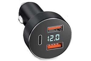GEMCOO 72W Caricabatteria Auto USB C, Accendisigari Adattatore Doppio QC 3.0 + 36W PD USB, con Voltmetro LED, Ricarica Veloce per iPhone 14/13/12/11, Huawei, Xiaomi (Black)