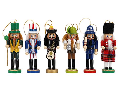 Novias Boutique Christmas Ornament Sets of 6 Nutcrackers Soldiers Christmas Gift Wooden Puppets